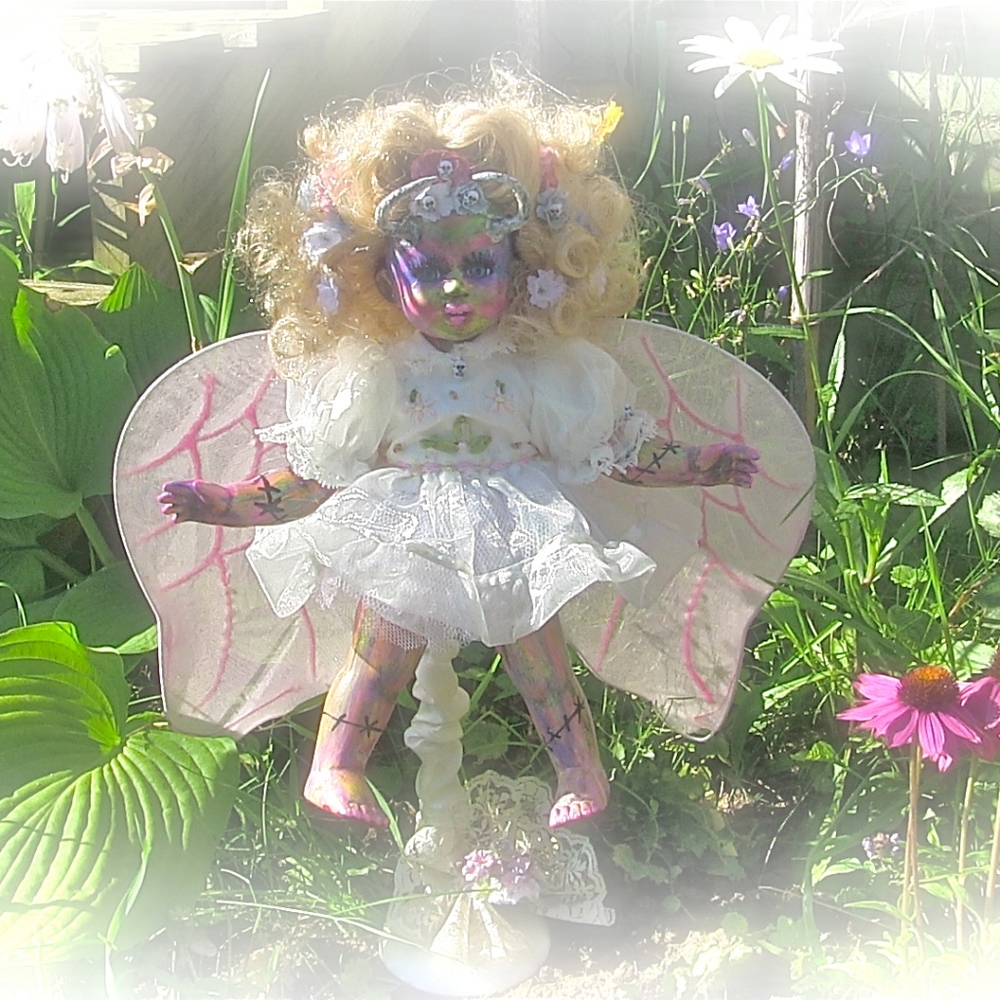 Evil Fairy w Demon Doll horns & Teeth OOAK